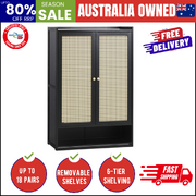 Shoe Storage Cabinet 2 Doors Rattan Black