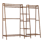 Clothes Rack Open Wardrobe Garment Coat Hanging Rail Bamboo 9 Shelves