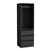 Open Wardrobe Shelf Unit Clothes Storage 3 Drawers Hanging Rail Black