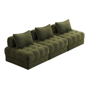 3 Seater Boucle Modular Sofa Armless TOFU Back Green