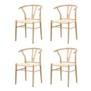 4x Dining Chair Metal Hans Wegner Chairs Wishbone Beige