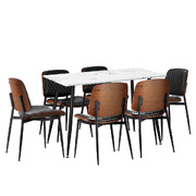 120cm Rectangle Dining Table with 6PCS Chairs PU Black