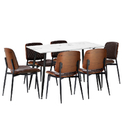 120cm Rectangle Dining Table with 6PCS Chairs PU Walnut