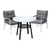 Outdoor Dining Set Patio Furniture 2 Seater Marble Tempered Glass Table