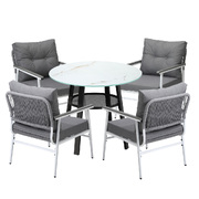 Outdoor Dining Set Patio Furniture 4 Seater Marble Tempered Glass Table