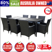 Outdoor Dining Set 9 Piece Wicker Lounge Setting Black