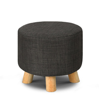 Pine Wood Round Ottoman Foot Stool - Charcoal