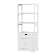 Bathroom Floor Storage Cabinet with 2 Drawers 3 Open Shelves 2 Doors White