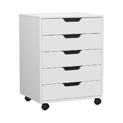 5-Drawer Filing Cabinet Mobile Rolling Storage Cabinet Chest of Drawers Stand White
