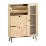 Shoe Rack Cabinet 3 Flip-out Drawers Pine