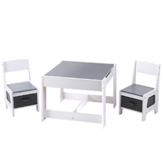 Kids Table and Chairs Set Play Activity Toys Storage Chalkboard Desk Grey