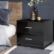 High Gloss Two Drawers Bedside Table - Black