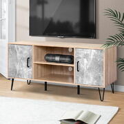 TV Cabinet Entertainment Unit Stand Industrial Wooden Metal Legs Oak