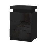 Bedside Table LED 3 Drawers - COLEY Black