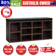 Shoe Rack Cabinet Bench 10 Cubes - Walnut