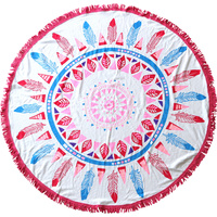 Round Beach Towel 150cm Printed Feather Pink