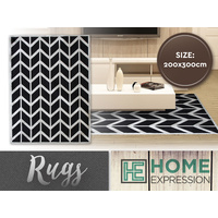 Woven Herringbone Rug Black 200 x 300cm