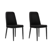 Dining Chairs Kitchen Chair Black Fabric Padded Iron Leg x2