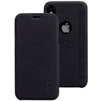 iPhone X Leather Flip Case Folio Wallet - Executive (Vegan) PU Leather Black