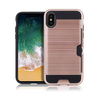 iPhone X Case Brushed Textured Protective TPU PC Cover and Card Slot (Rose Gold)