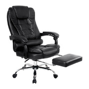 PU Leather Reclining Chair with Footrest - Black