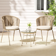 3PC Outdoor Bistro Set Patio Furniture Rope Setting Chairs Table Beige