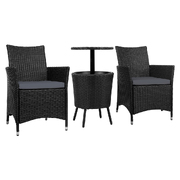 Outdoor Furniture Wicker Chairs Bar Table Cooler Ice Bucket Patio Coffee Bistro Set