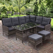 Outdoor Sofa Set Patio Furniture Lounge Setting Dining Chair Table Wicker Grey