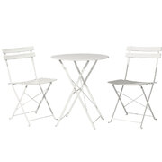 3PC Outdoor Bistro Set Steel Table and Chairs Patio Furniture White