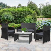 4 Pcs Outdoor Sofa Set With Storage Cover Rattan Chair Furniture Black