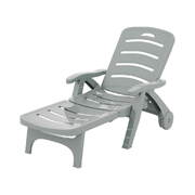 Sun Lounger Folding Lounge Chair Wheels Patio Outdoor Furniture Grey