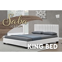 Saba King Size Matt PU Leather Bed White 183 x 203cm