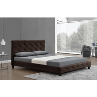 Nadine King Size Matt PU Leather Bed Brown 183 x 203cm