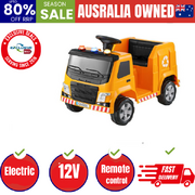 Kids Ride On Car Garbage Truck Police Light 12V Electric Toys Cars Yellow