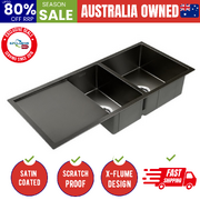 Kitchen Sink 100X45CM Stainless Steel Basin Double Bowl Laundry Black