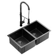 Modern Double Bowl Black Stainless Steel Sink - 77x45CM