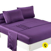 Ultra Soft Silky Satin Bed Sheet Set in Queen Size in Purple Colour