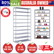 10-Tier Shoe Rack Stackable 50 Pairs Grey