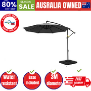 Outdoor Umbrella 3M Cantilever Beach LED Base Garden Sun Patio Charcoal