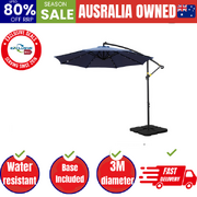 Outdoor Umbrella 3M Cantilever Beach LED w/Base Garden Shade Patio Navy