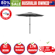 Outdoor Umbrella 2.7m Beach Pole Garden Tilt Sun Patio UV Charcoal