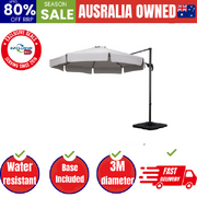 3m Outdoor Umbrella w/Base Cantilever Beach Roma 360 Degree Tilt Grey