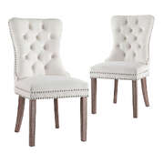 1 Set of 2 Dining Chairs Beige Velvet