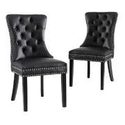 1 Set of 2 Dining Chairs Black Leather