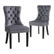 1 Set of 2 Dining Chairs Grey Velvet