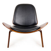 Hans Wegner Shell Chair - Black Top Layer Genuine Leather / Walnut Wood