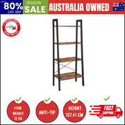 Rustic Brown And Black Steel Metal Frame 4 Tier Bookshelf