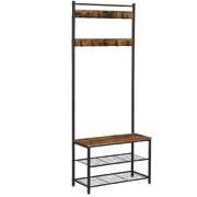 Rustic Brown Coat Rack With Shoe Rack, Bench, And Shelves, 175 Cm Height