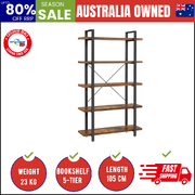 Bookshelf 5-Tier Industrial Stable Bookcase Rustic Brown And Black