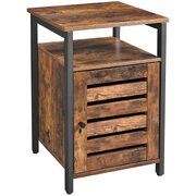 Bedside Table With 2 Adjustable Shelves Steel Frame Rustic Brown And Black